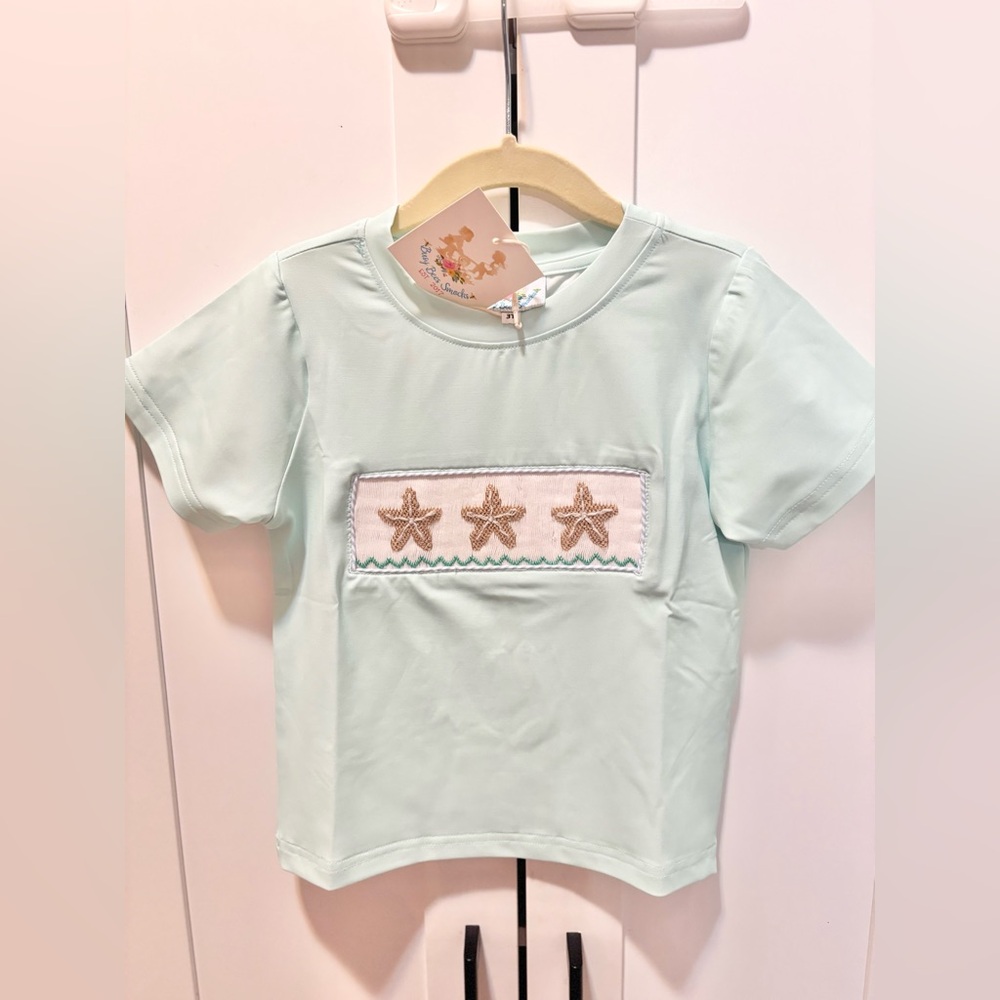 Aqua Starfish Embroidered smock Kids Tee